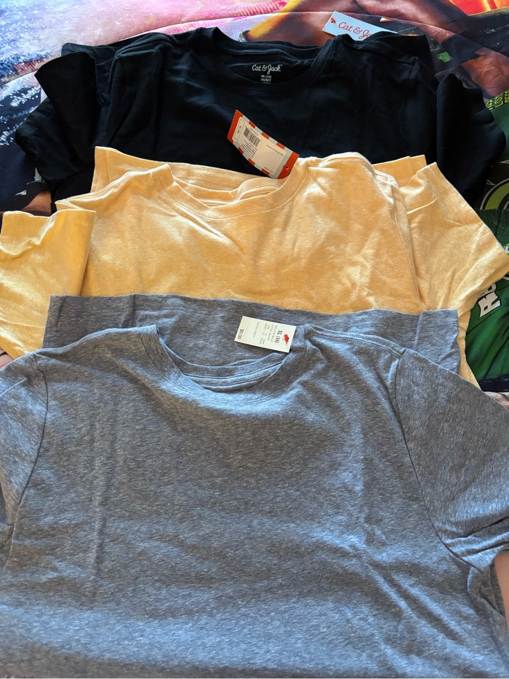 Target Cat & Jack Kids' 3-Pack Crew Neck Tees - Black, Yellow, Blue